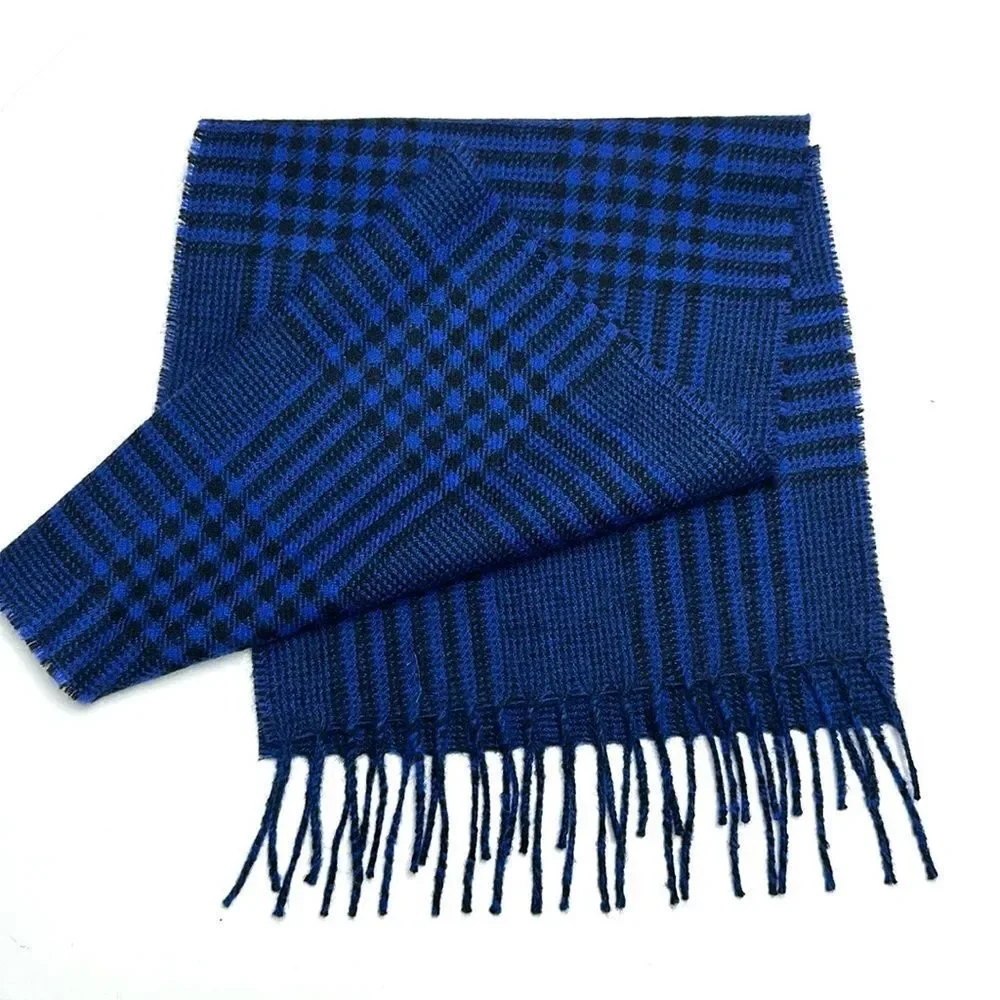 B. Altman & Co Vintage Men's Wool Scarf Blue Black Glen Check West Germany made